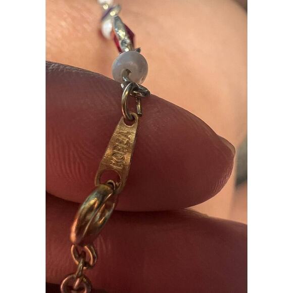 -NECKLACE VTG Made In Korea Station Faux Seed Pearl&Glass Teardrop Jewels - Picture 5 of 11